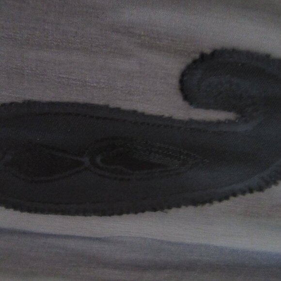 Sheer black shawl scarf with floral & paisley black on black patterns 78" x 21" - Picture 7 of 14